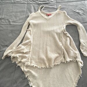 Saks Fifth Avenue, cold shoulder, long sleeve knit top in beige